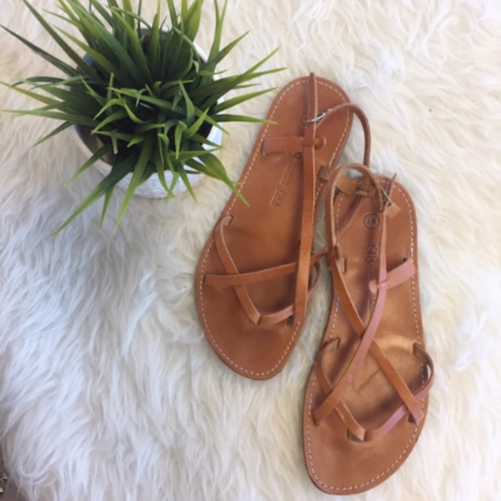 New Brown Leather Strappy Sandals (Handmade)